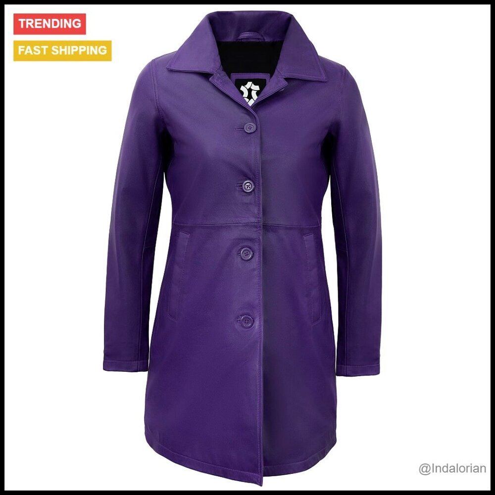 Real Lambskin Leather Car Coat Long Jacket Women's Regular Fit